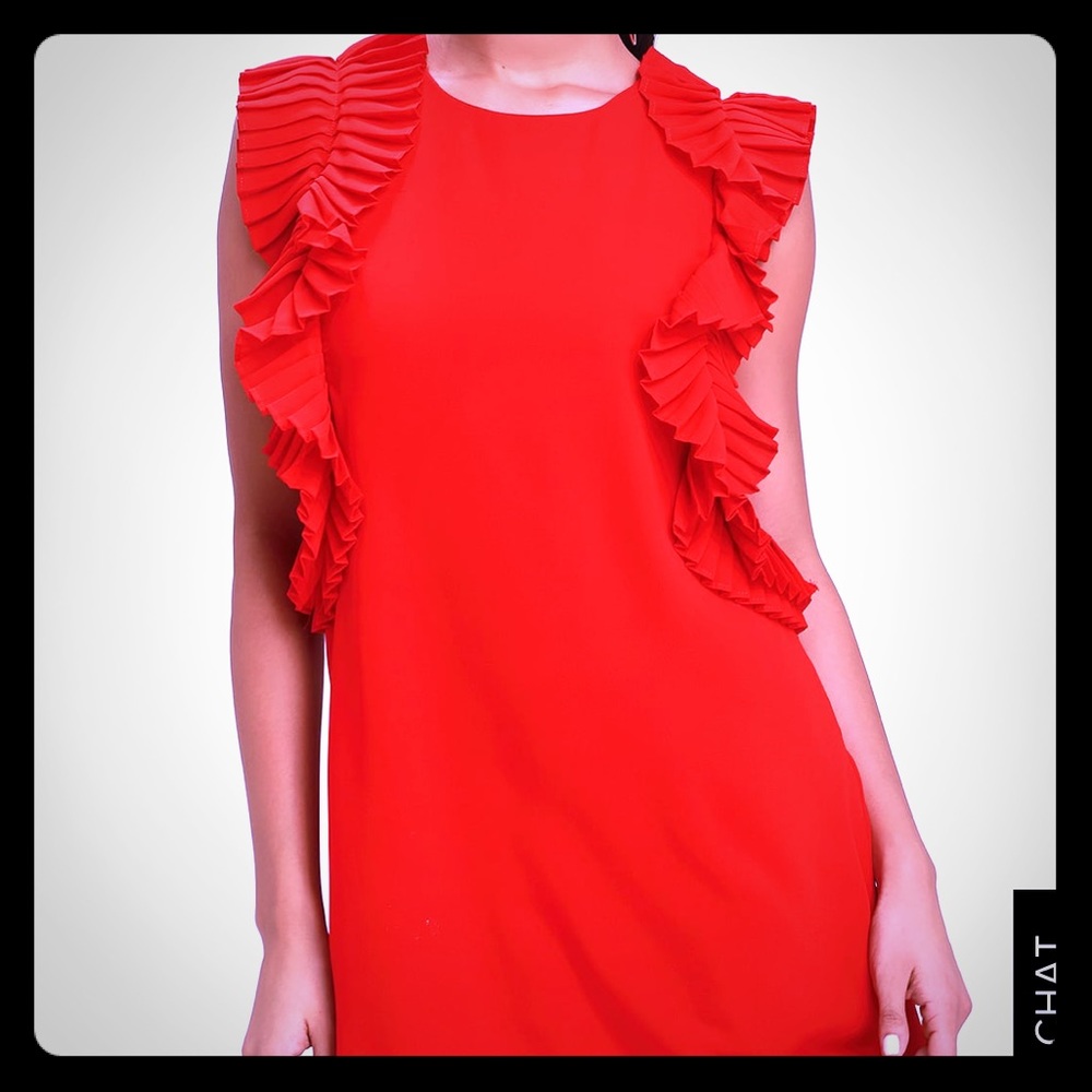 Red statement sleeve shift dress